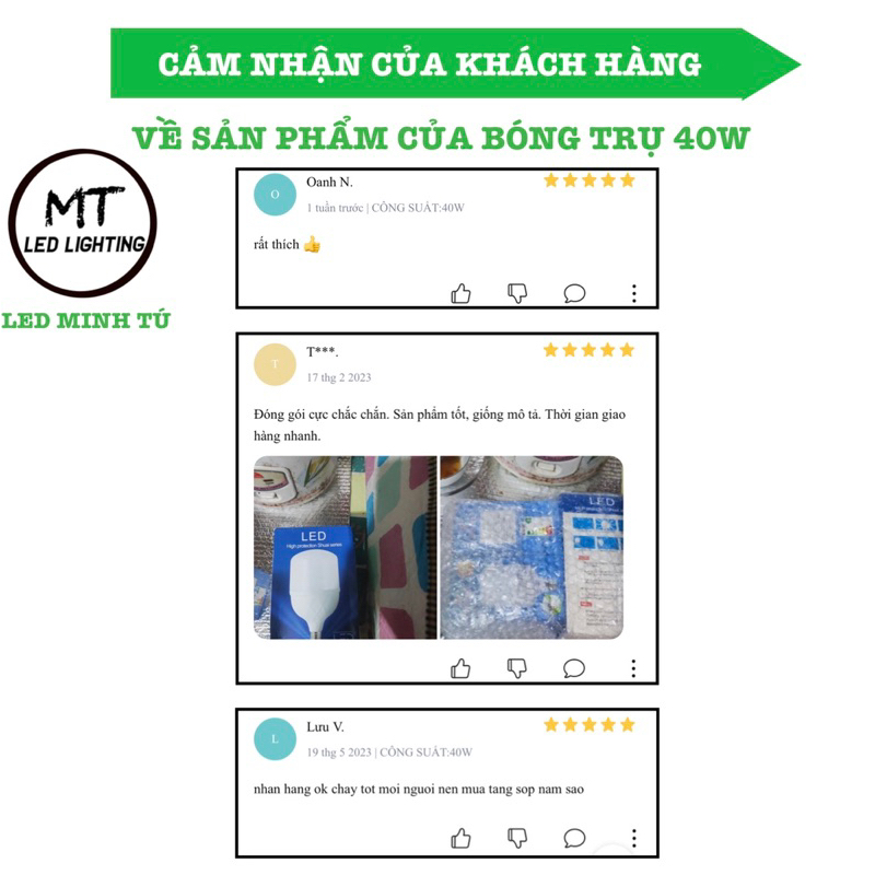 Bóng đèn LED trụ 40W ánh sáng TRẮNG siêu sáng