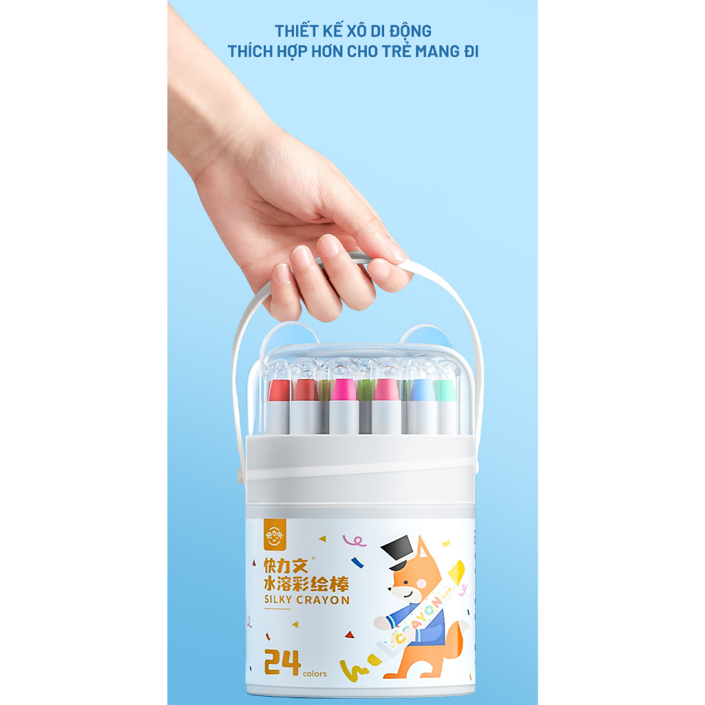 Bút Sáp Màu Sơn Dầu Nắp Vặn Kèm Cọ Tán Màu Hộp Nhựa Tay Xách