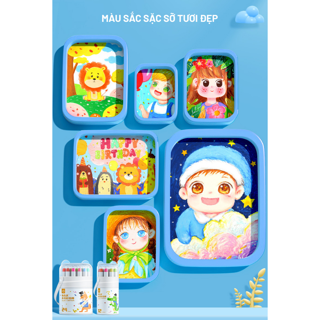 Bút Sáp Màu Sơn Dầu Nắp Vặn Kèm Cọ Tán Màu Hộp Nhựa Tay Xách