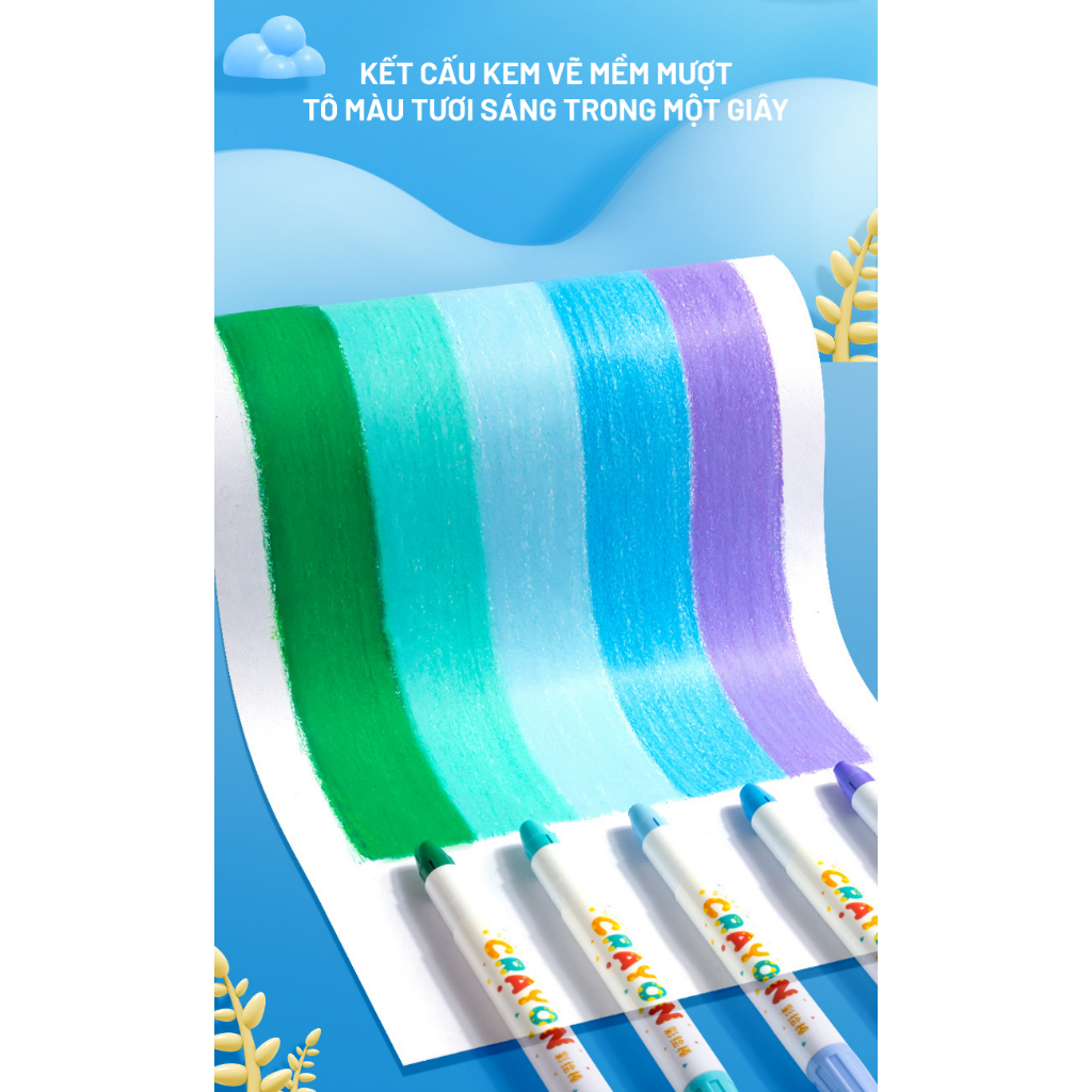 Bút Sáp Màu Sơn Dầu Nắp Vặn Kèm Cọ Tán Màu Hộp Nhựa Tay Xách