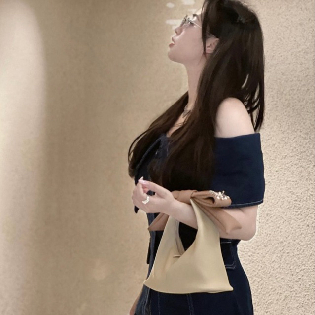 Túi Chow bag Hérisson màu Kem + nơ nâu bò