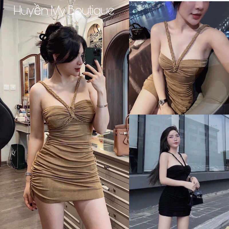 Đầm Body Nhũ 2 Dây Đan Cúp Ngực Nhún Sườn Ôm Body 2 Màu Sang Chảnh