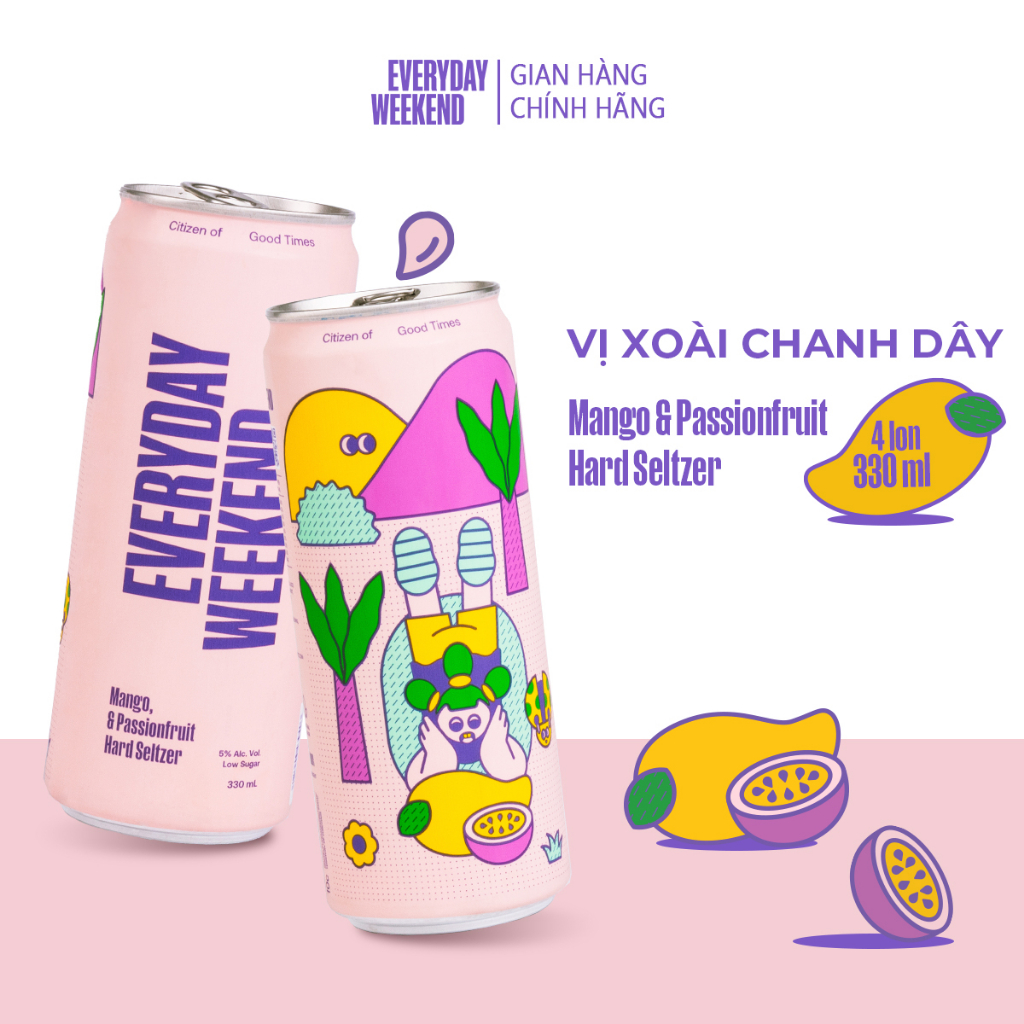 Thùng 4 lon Everyday Weekend Cocktail vị Xoài Chanh Dây 330ml/lon