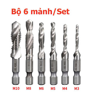 6pcs chuôi lục giác mạ titan đinh vít hss chủ đề metric mũi khoan lỗ ren bits vít máy hợp chất tap m3 m4 m5 m6 m8 m10