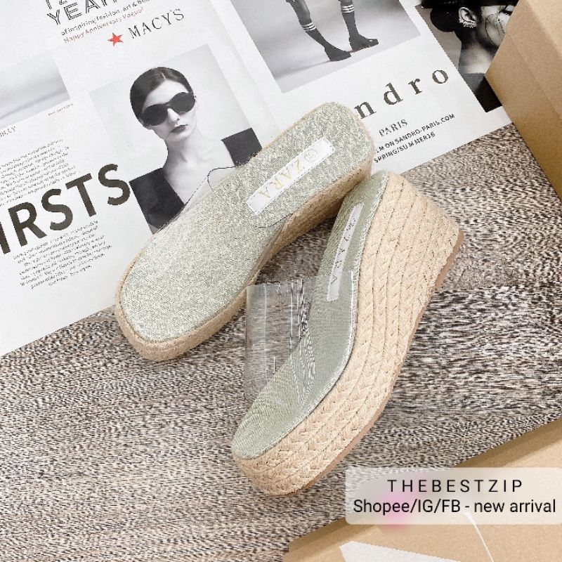 Dép xuồng 𝗭𝗮.𝗿𝗮 đế cói quai trong cao 8cm siêu êm nhập nguyên hộp cao cấp | Hàng loại 1