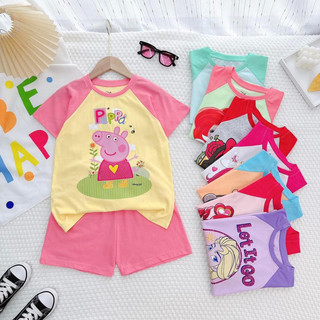 Bộ cộc tay bé gái thun cotton in hình hot trend