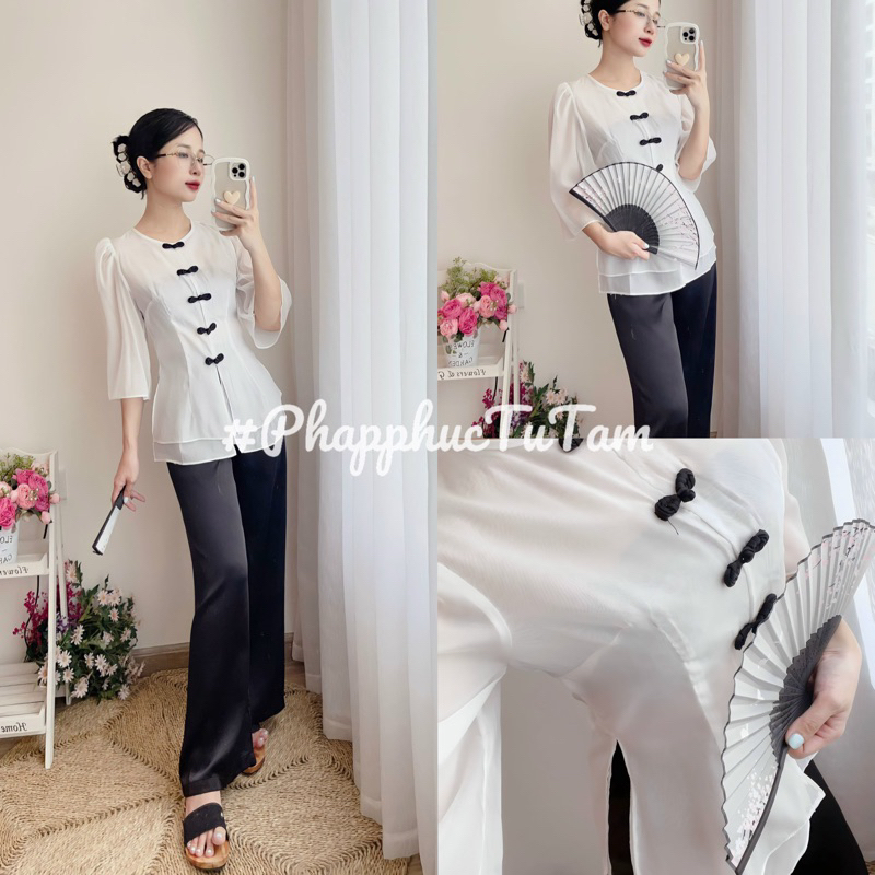 Pháp phục lụa tơ cúc tàu - Trắng - P38