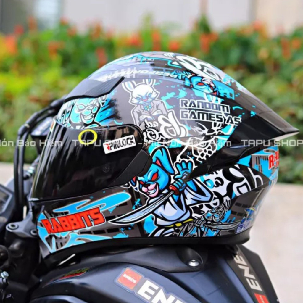 Tem dán mũ bảo hiểm fullface - THỎ RABBITS - áp dụng nhiều màu - 10