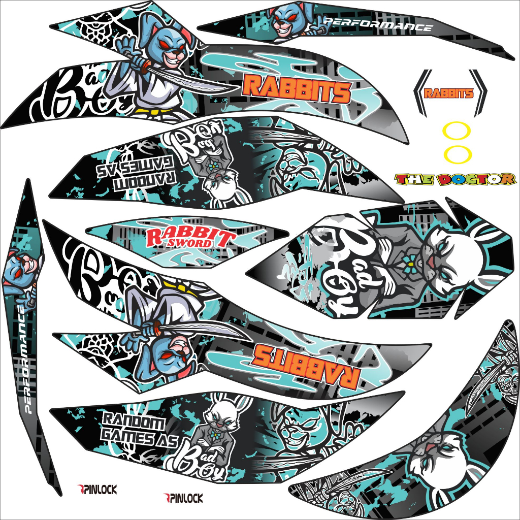 Tem dán mũ bảo hiểm fullface - THỎ RABBITS - áp dụng nhiều màu - 10