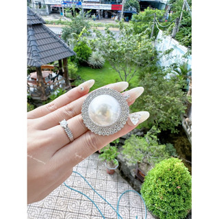 Bông tai khuyên tai hình tròn viên ngọc to kích thước 3,5cm đính đá xung quanh phụ kiện đi tiệc cho nữ Hudo accessories