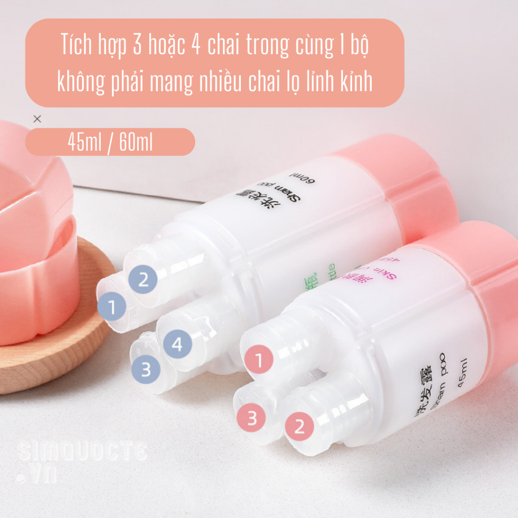 Bộ chai chiết mỹ phẩm 4 trong 1 đựng dầu gội, sữa tắm, kem dưỡng tiện lợi bỏ túi khi đi du lịch CCC45