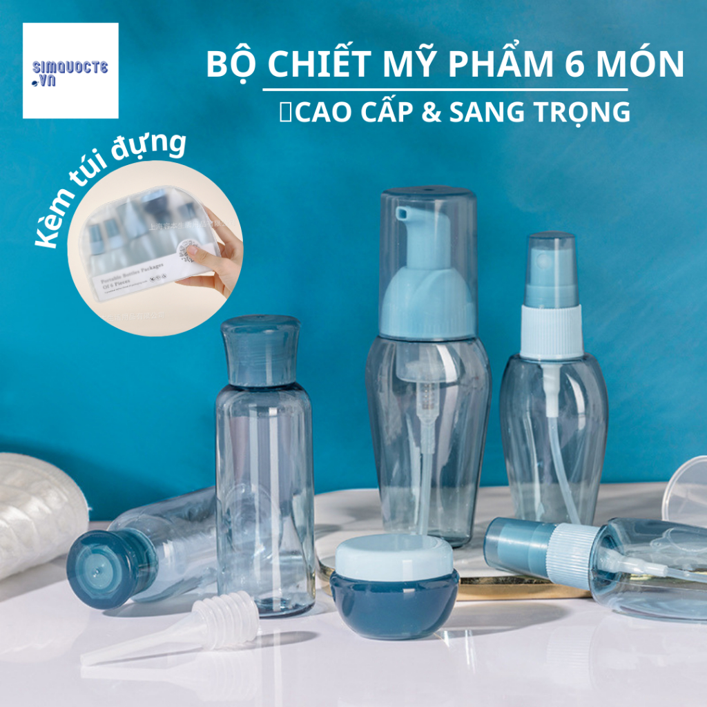 Bộ chiết mỹ phẩm 6 món dùng chiết dầu gội sữa tắm thiết kế sang trọng tiện lợi khi đi du lịch tặng kèm dụng cụ chiết