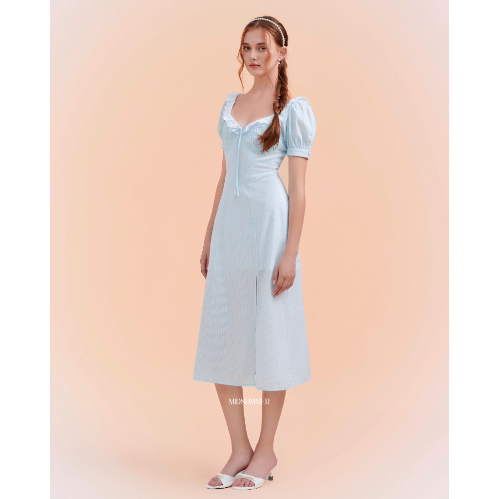Đầm dáng dài vải xô thêu phối ren bèo viền cổ Naila Dress - MIDSUMMER
