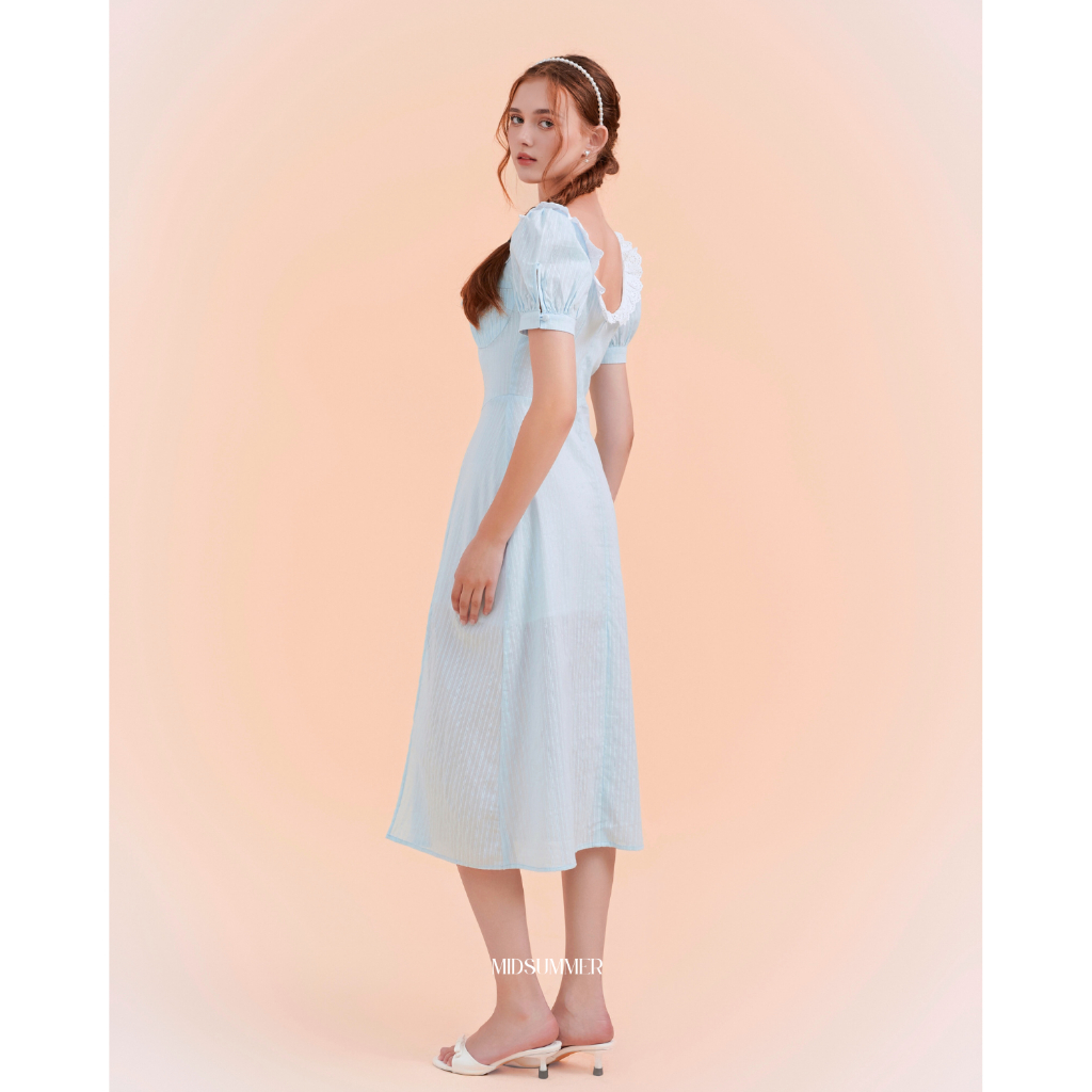 Đầm dáng dài vải xô thêu phối ren bèo viền cổ Naila Dress - MIDSUMMER