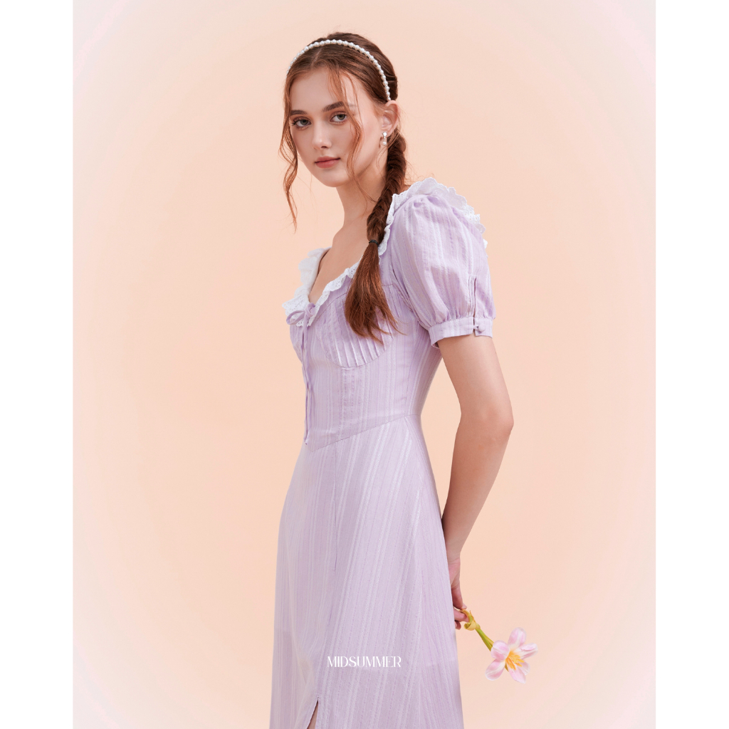 Đầm dáng dài vải xô thêu phối ren bèo viền cổ Naila Dress - MIDSUMMER