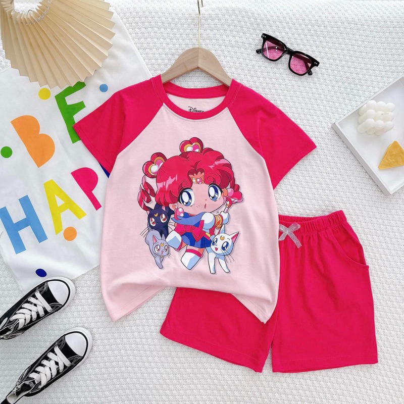 Bộ Cộc Tay Bé Gái Thun Cotton In Hình Hot Trend