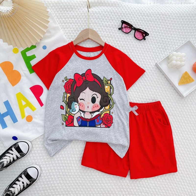 Bộ Cộc Tay Bé Gái Thun Cotton In Hình Hot Trend