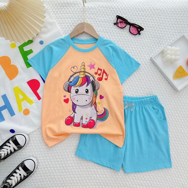 Bộ Cộc Tay Bé Gái Thun Cotton In Hình Hot Trend