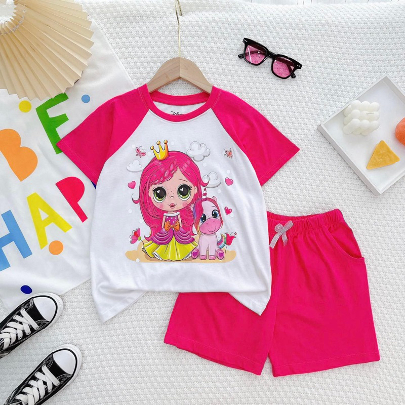 Bộ Cộc Tay Bé Gái Thun Cotton In Hình Hot Trend