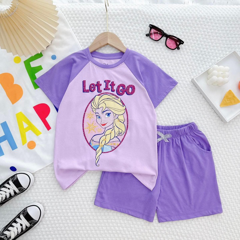 Bộ Cộc Tay Bé Gái Thun Cotton In Hình Hot Trend