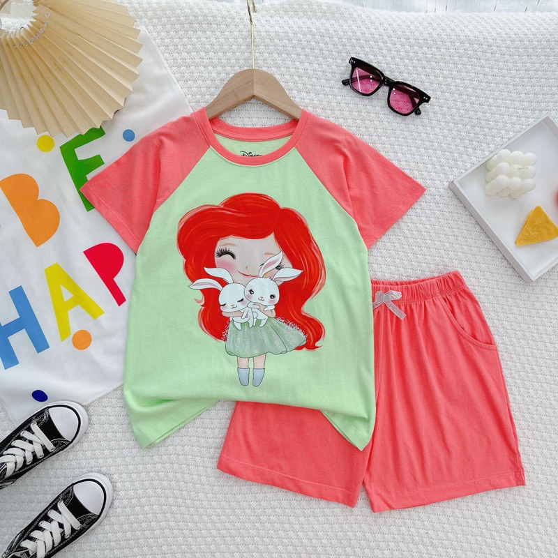 Bộ Cộc Tay Bé Gái Thun Cotton In Hình Hot Trend