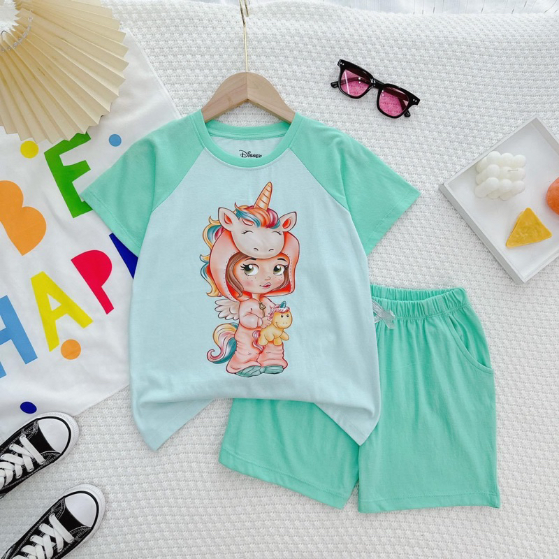 Bộ Cộc Tay Bé Gái Thun Cotton In Hình Hot Trend