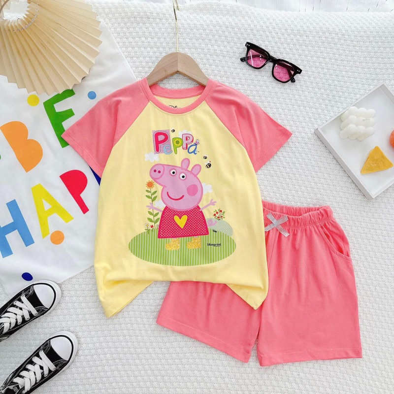 Bộ Cộc Tay Bé Gái Thun Cotton In Hình Hot Trend