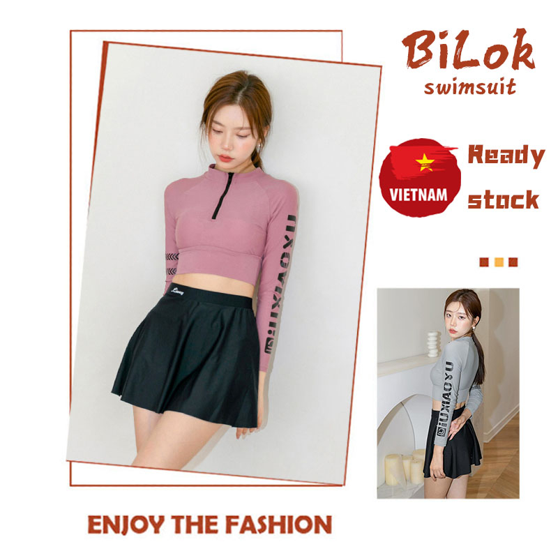 【Usea】Đồ Bơi Nữ cách hàn quốc áo tắm phụ nữ ăn mặc hai mảnh thiết lập thể thao giải trí dài tay sinh viên thời trang dệt