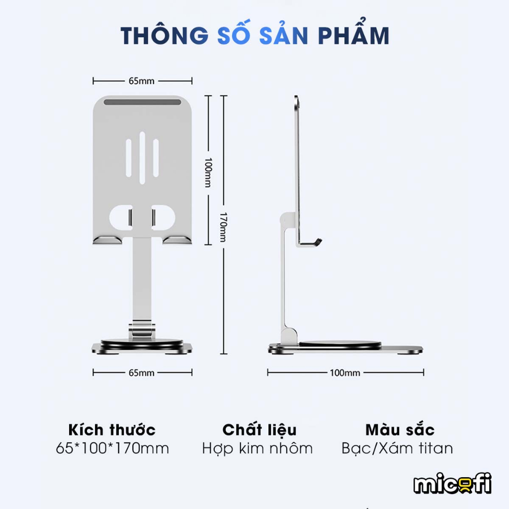 Giá Đỡ Điện Thoại Máy Tính Bảng Ipad Xoay 360 Gấp Gọn Nhôm, Kệ Điện Thoại Để Bàn Livestream Xem Phim - Automatik