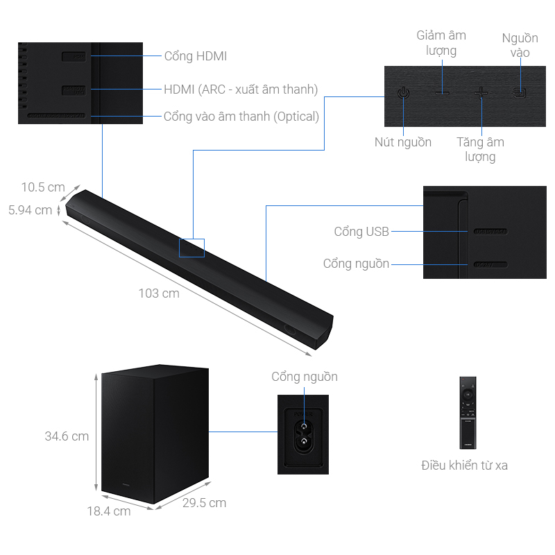 Loa thanh Samsung 3.1ch HW-B650 - Công suất 430W - Hàng mới Full Box 100% - Có kích hoạt bảo hành điện tử