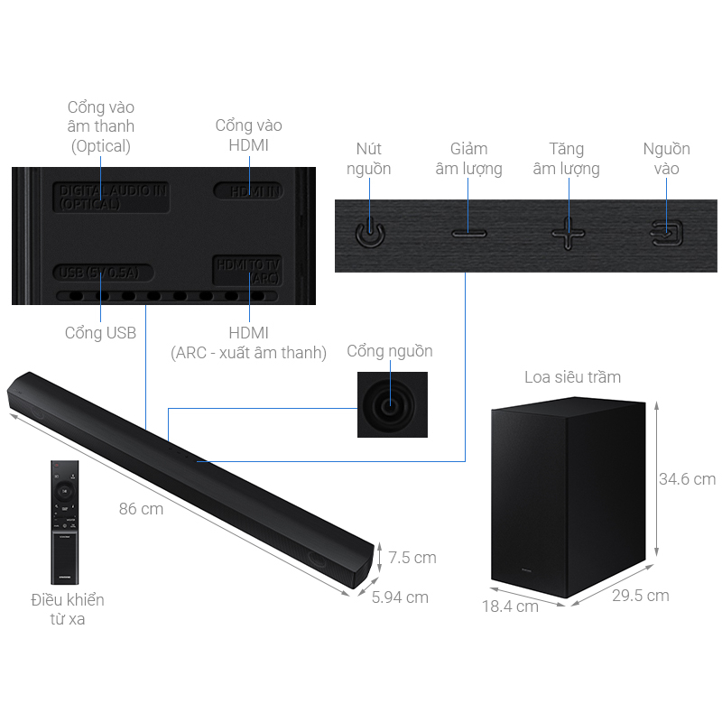 Loa thanh Samsung 2.1ch HW-B550/XV - Hàng mới Full Box 100% - Có kích hoạt bảo hành điện tử - Bảo hành tại nhà 12 tháng