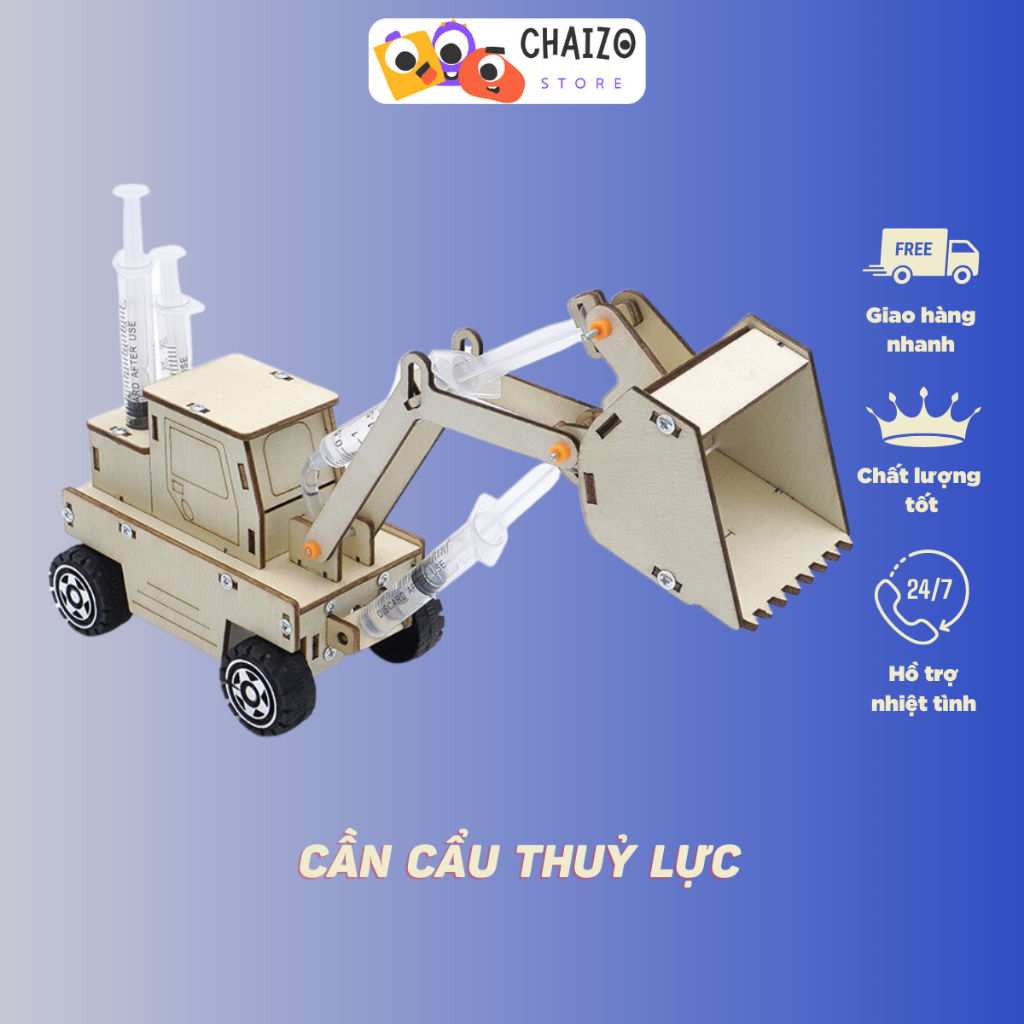 Đồ chơi thông minh cho trẻ em mô hình lắp ghép gỗ 3D cần cẩu thuỷ lực theo phương pháp STEM