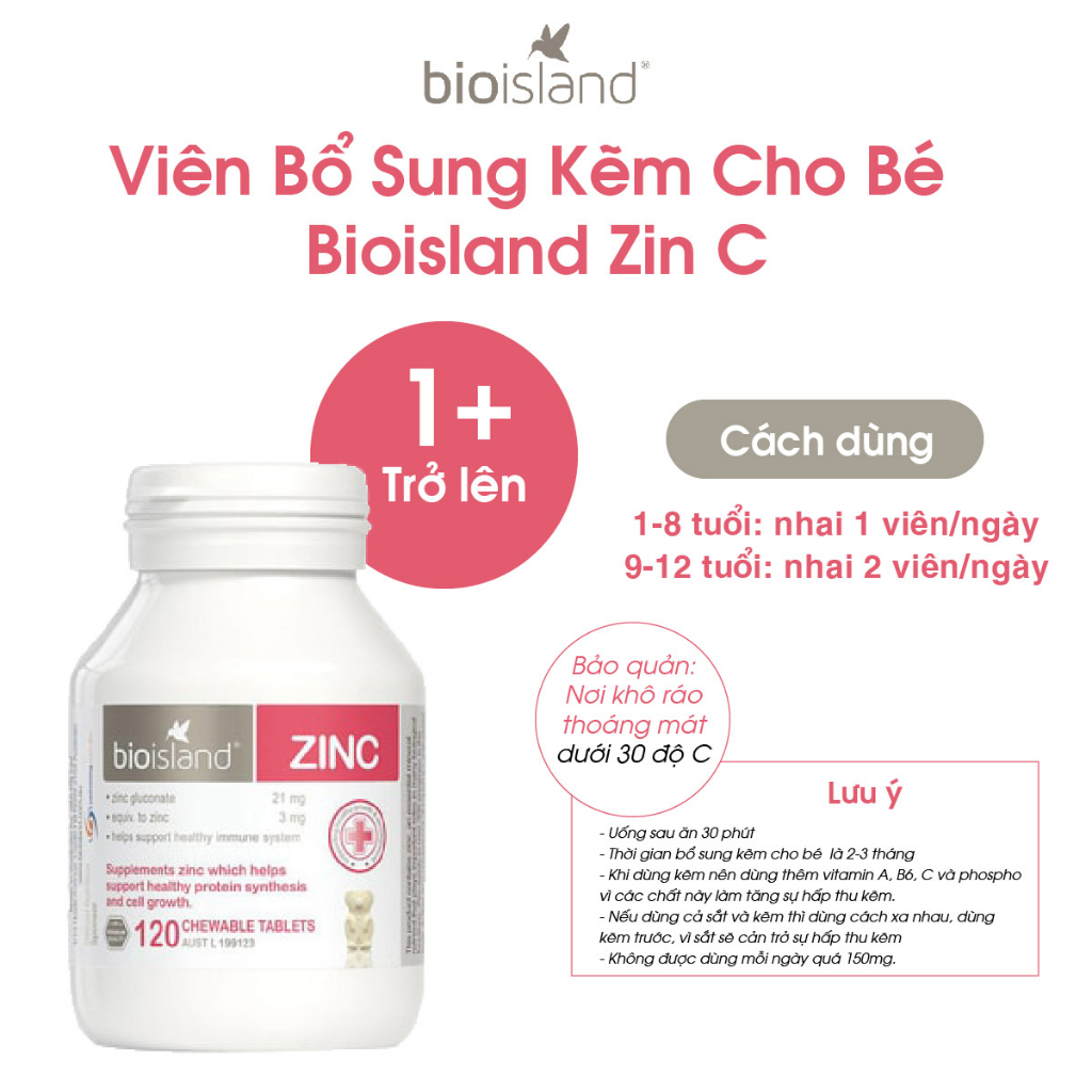 Combo viên uống canxi sữa và kẽm Bio Island giúp bé phát triển toàn diện xương răng