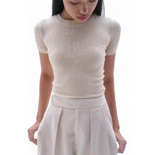   ou'ba:d  - ÁO THUN KEM TAY NGẮN cổ tròn có sọc chìm form ôm người basic nữ chất vải mềm mại không nhăn S M L XL 