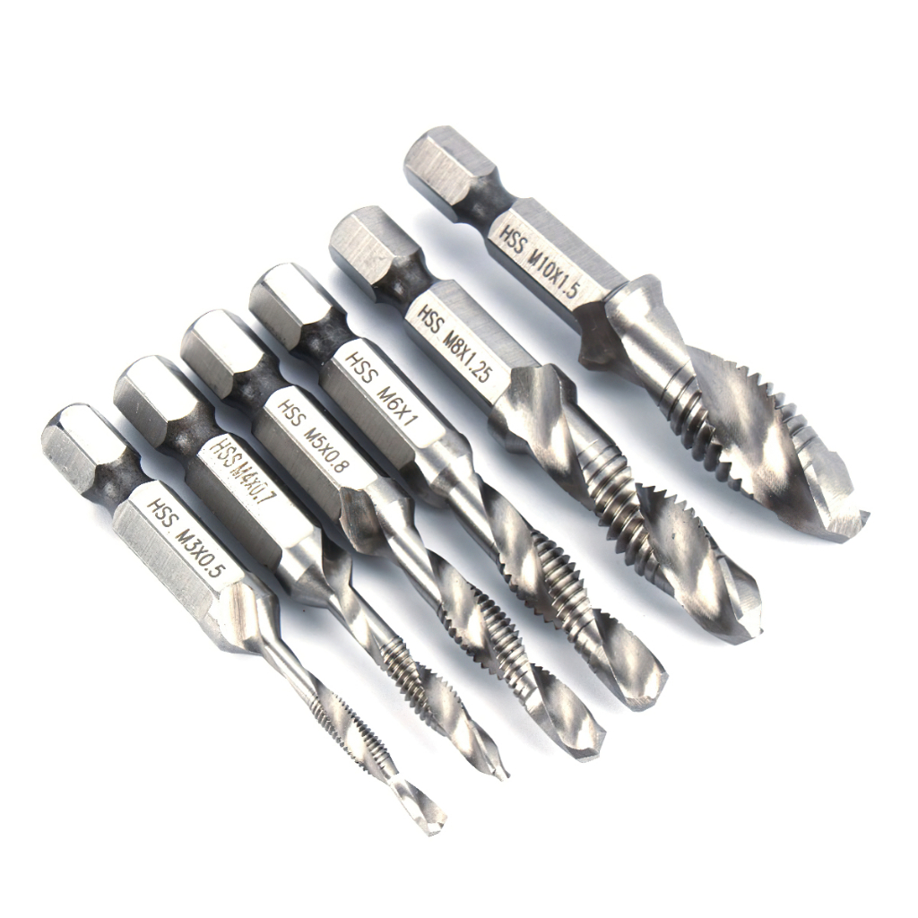 6Pcs Ren Hệ Mét M3-M10 Phủ Titan Mũi Khoan HSS Và Tap Bits 1/4 Chuôi Lục Giác