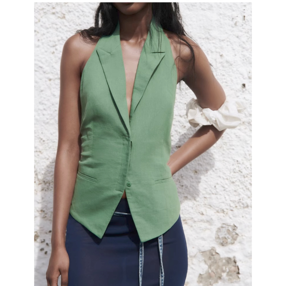 Áo Zara không tay sexy vải linen và quần âu cùng bộ