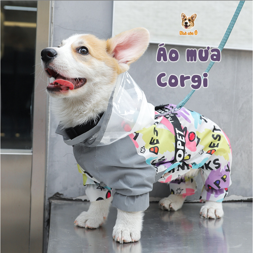 Áo mưa cho Corgi Nhà của Ú - Áo Mưa 2 lớp Graffiti chống nước cỡ vừa cho chó to, Samoyed, Golden