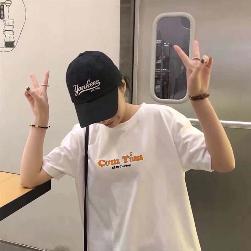 Áo thun tay lỡ unisex nam nữ trơn Cơm Tấm cotton form rộng oversize phong cách ulzzang
