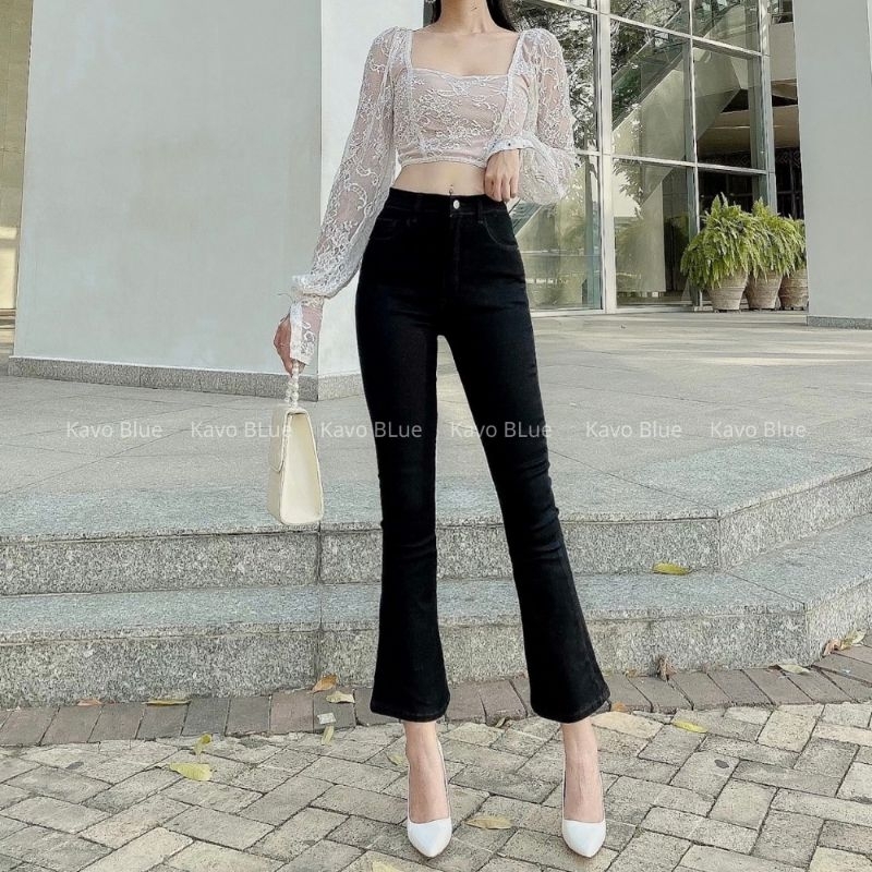 Quần Jeans ống loe màu đen