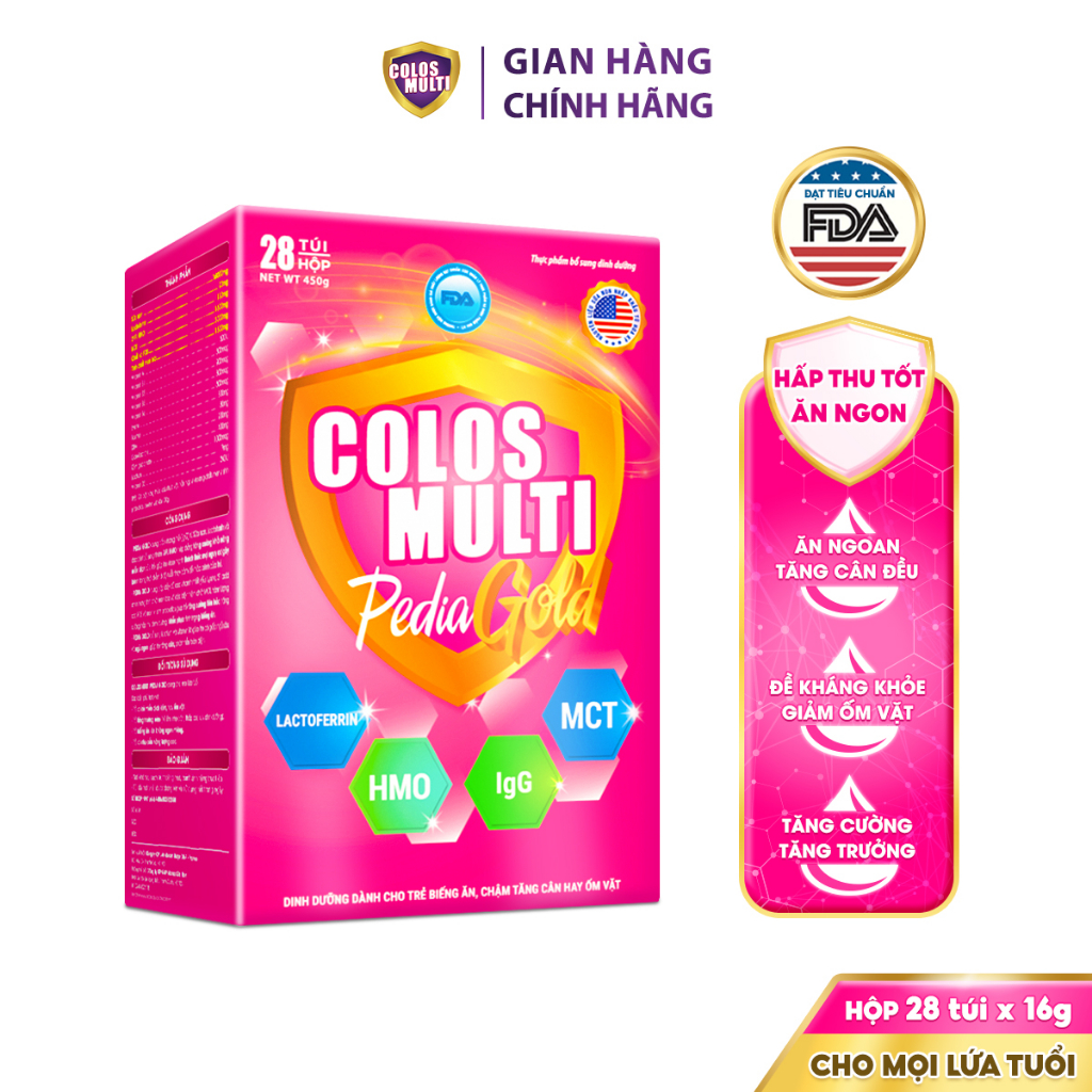 [COLOS33 -10% đơn 600K]   Combo 2 hộp sữa non Colosmulti Pedia Gold hộp 28 gói x 16g dành cho trẻ biếng ăn