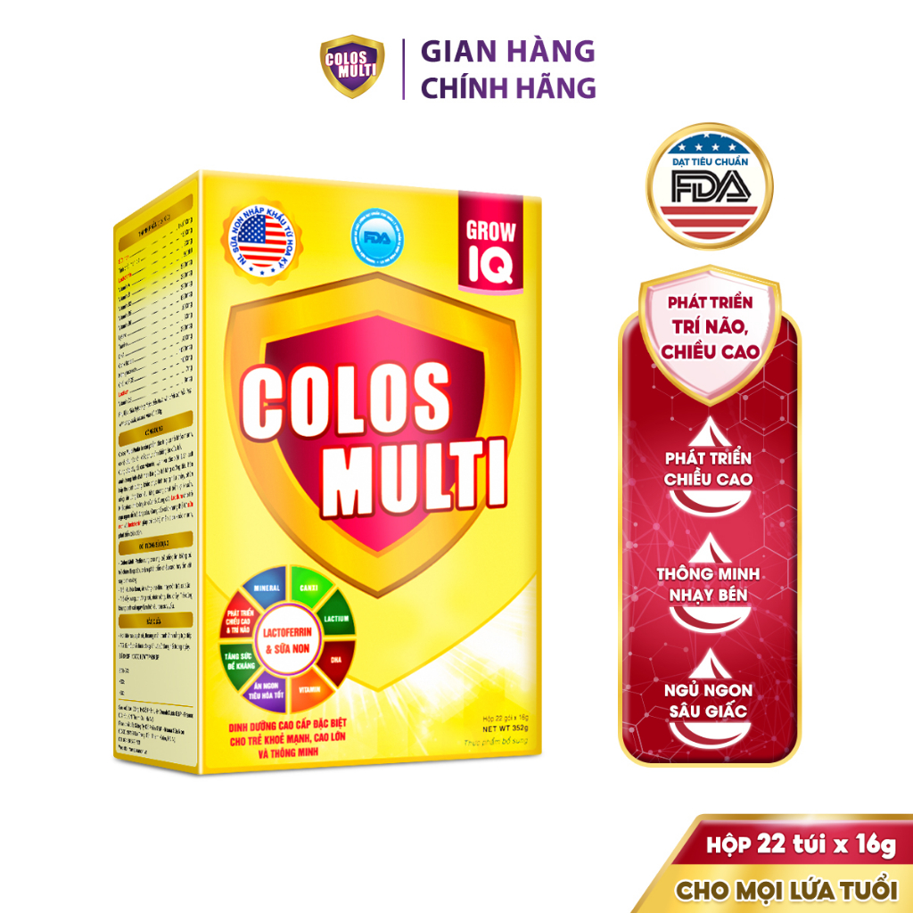 [COLOS03  -10% đơn 600K]C ombo 2 hộp Sữa non Colosmulti IQ hộp 22 gói x 16g phát triển chiều cao, trí thông minh