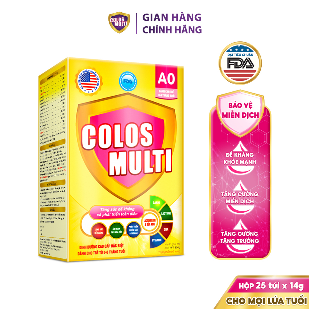 [COLOS03  -10% đơn 600K] Combo 2 hộp Sữa non Colosmulti A0 hộp 25 gói x14g hỗ trợ tăng cường sức đề kháng cho trẻ