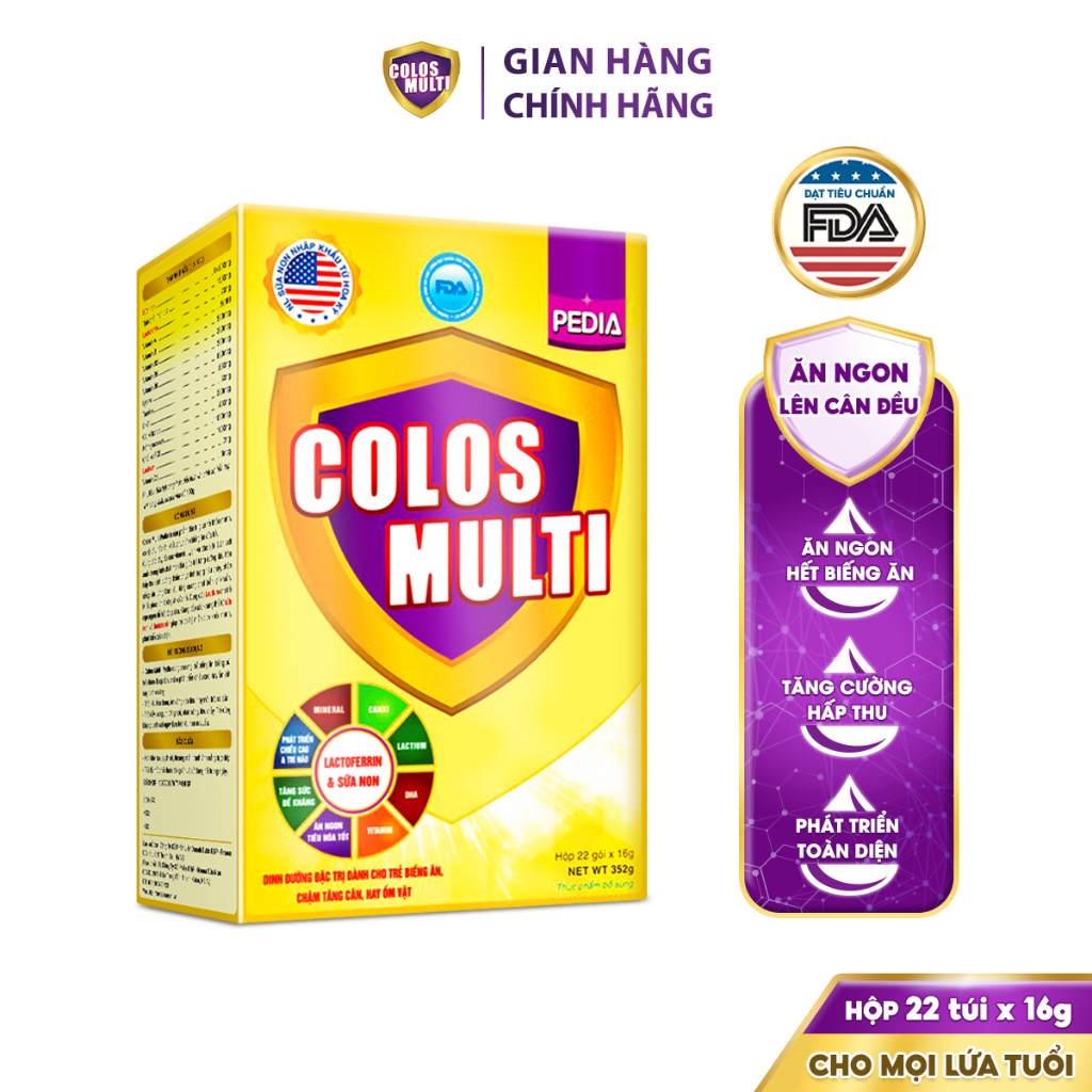 Combo 2 hộp Sữa non Colosmulti Pedia hộp 22 gói x16g chuyên biệt hỗ trợ giúp bé ăn ngoan