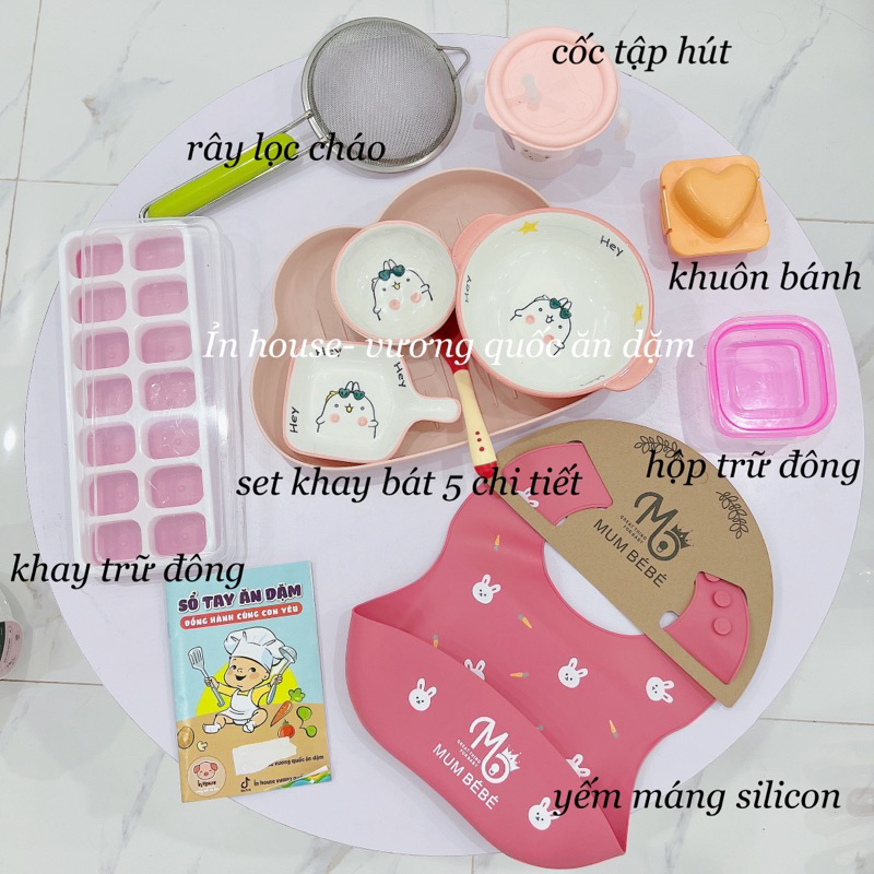 combo ăn dặm cơ bản cho bé trai bé gái nhiều màu đầy đủ như ảnh shop chụp