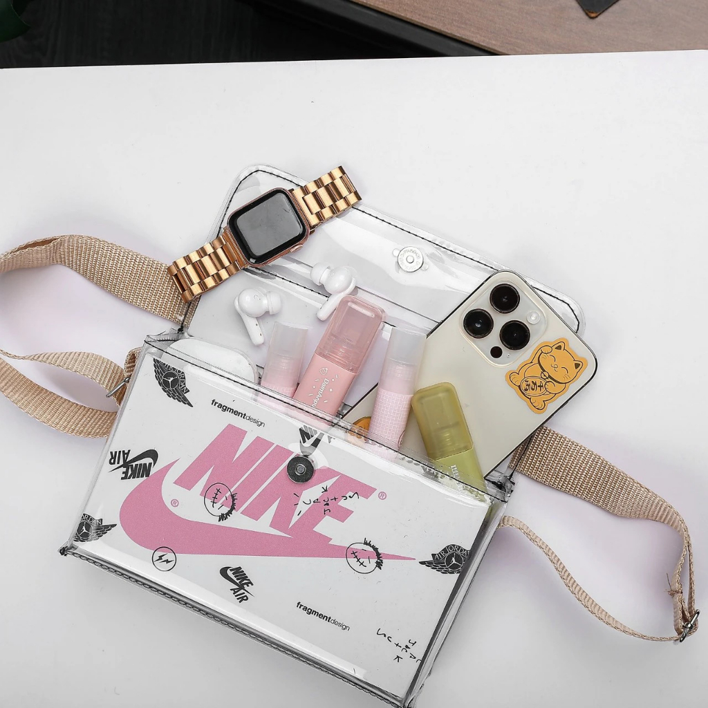 Túi Chéo thời trang Custom Color Bag Chất liệu Plastic cùng form có họa tiết in bên trong 1 ngăn chính và dây đa