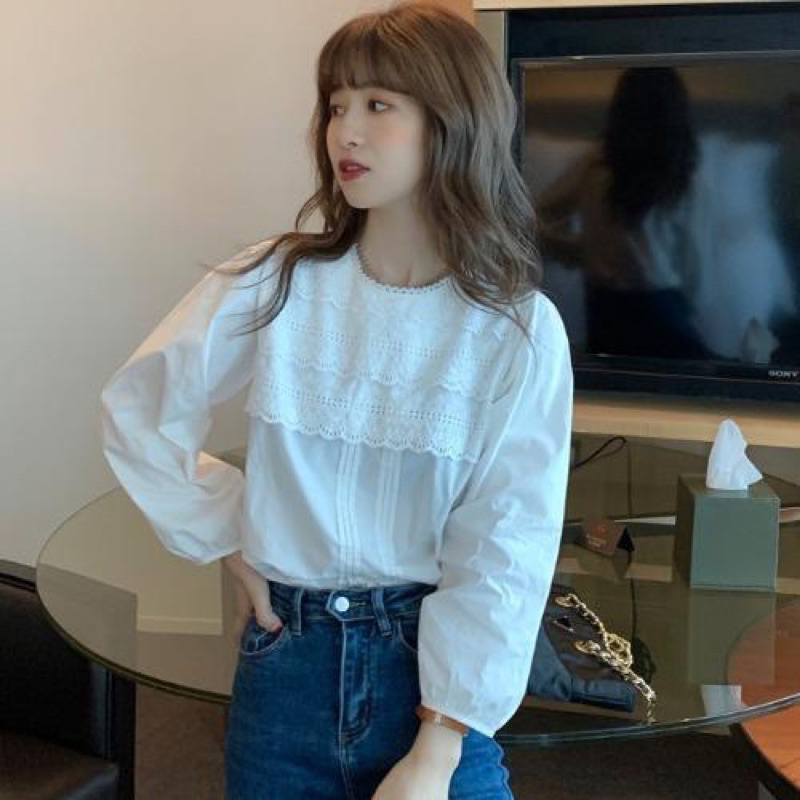 Áo sơ mi nữ/Áo Sơ Mi Chiffon/ /áo cổ tàu nữ/Áo ren dài tay/Áo Đi Học Nữ Tay Dài/áo bánh bèo dài tay/Áo đó mi cao cấp