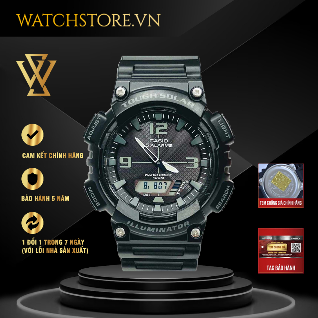 Đồng Hồ Năng Lượng Mặt Trời Nam Casio WATCHSTORE AQ-S810W-1A2VDF, Kính Nhựa 46.6mm, Màu Đen Cá Tính Thời Thượng