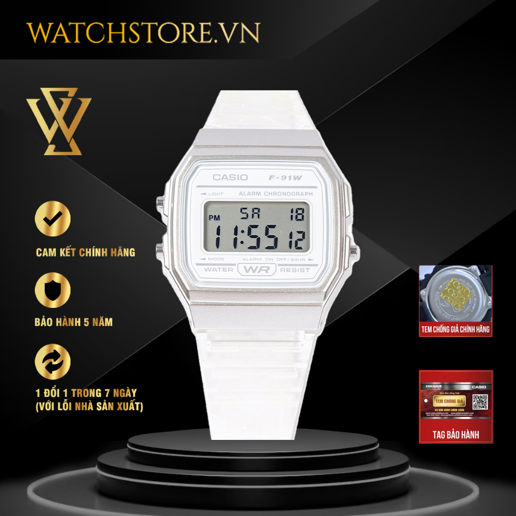 Casio F-91WS-7DF - Đồng Hồ Nữ - Pin / Quartz - Kính Khoáng - Size Mặt 35mm - Bảo Hành 5 Năm - Chính Hãng 100%