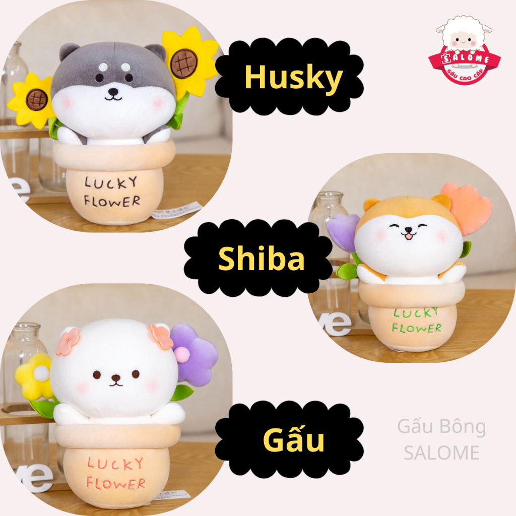 Gấu Bông Chó Husky Đeo Túi Hoa 20cm, Shiba Gà SALOME -  Hàng Cao Cấp