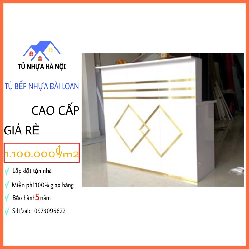Quầy thu ngân nhựa đài loan trắng họa tiết vàng